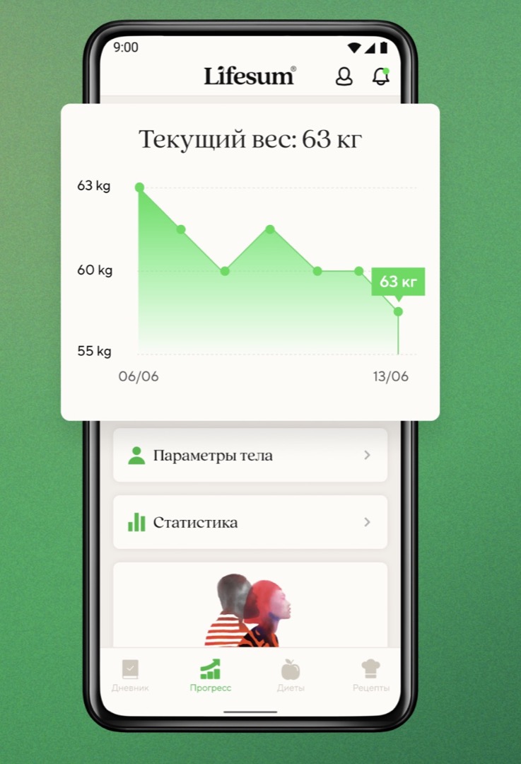 Lifesum - программа для учета калорий на смартфоне, учет веса и плана питания.