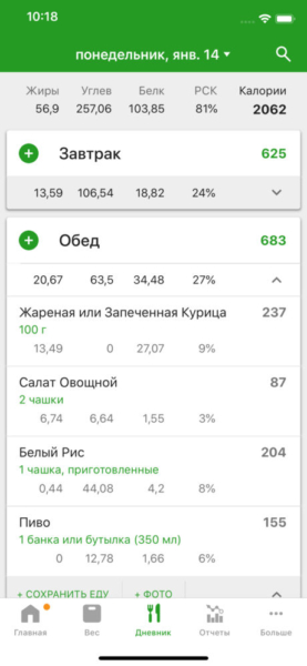 Fat Secret учет еды